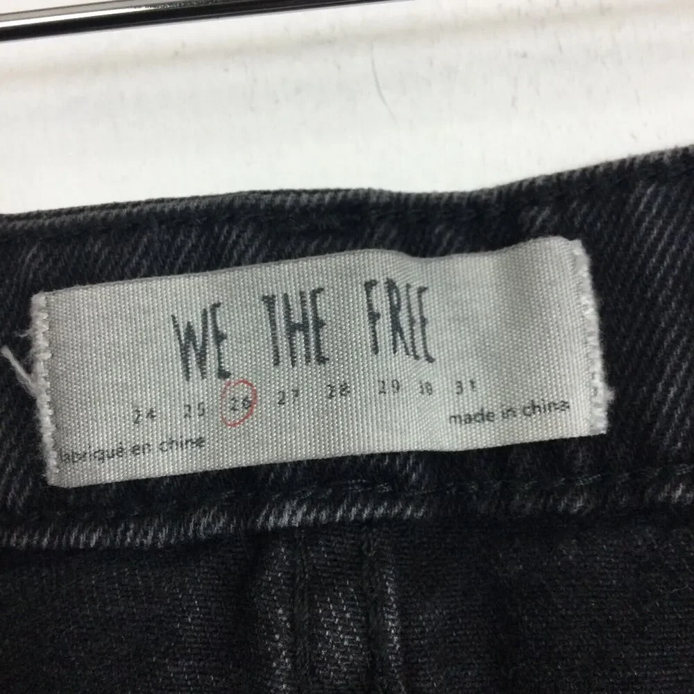 Free People Zip It Up Full Front Zipper Distressed Mini Denim Skirt Black Sz 26